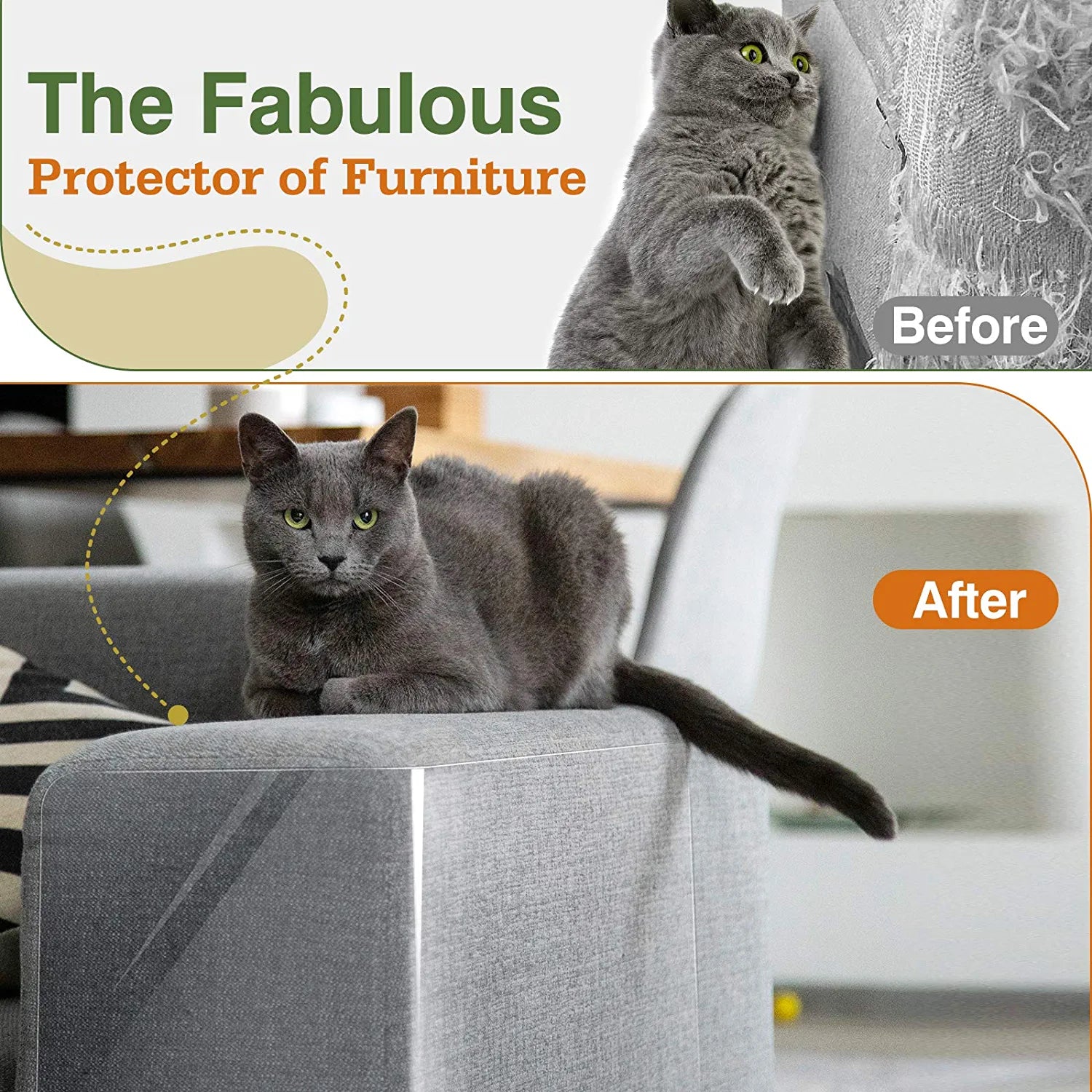 Cat Scratch Furniture Protection Tape with Upholstery Pins - 10 Pack, White