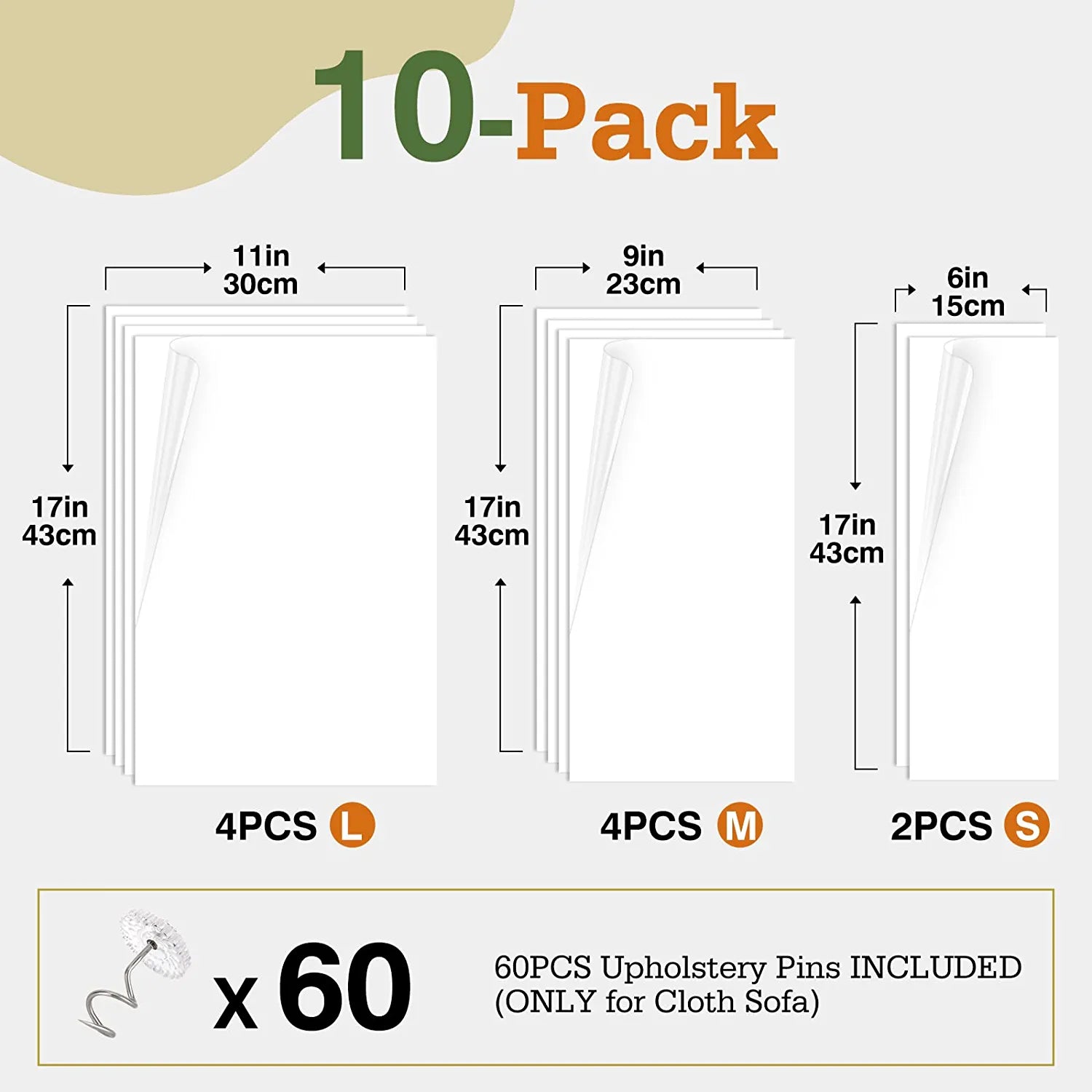 Cat Scratch Furniture Protection Tape with Upholstery Pins - 10 Pack, White