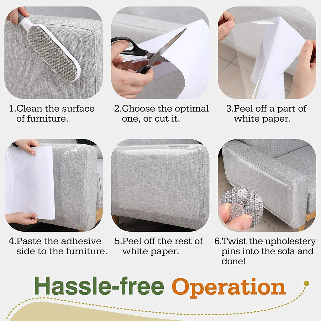 Cat Scratch Furniture Protection Tape with Upholstery Pins - 10 Pack, White